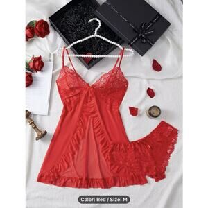 Women’s Sexy Lingerie In Red Lace With Bottoms Size Medium